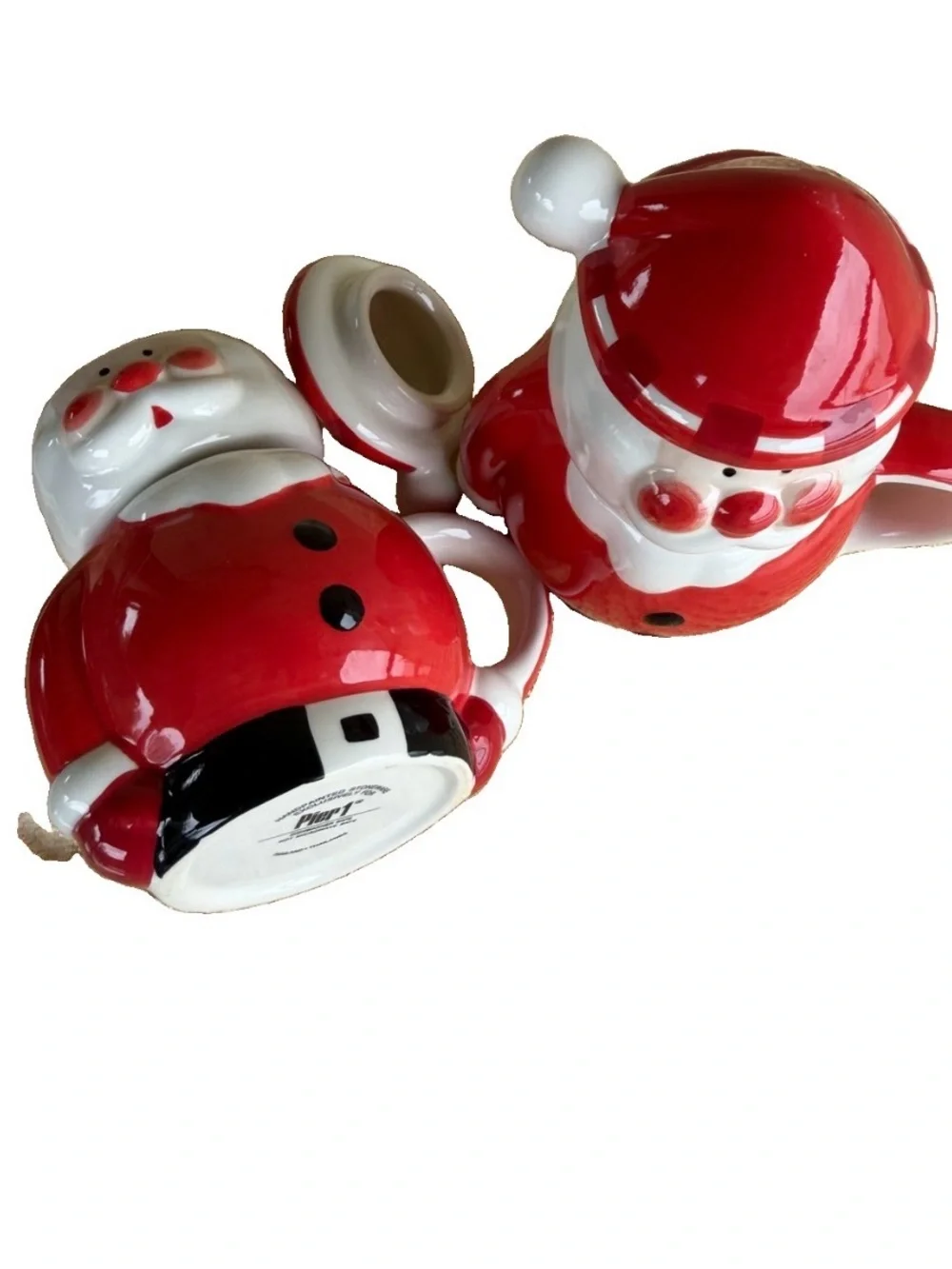 Pier 1 Spice Tea Wine infused 3 piece rare retired  Red Santa Ceramic - Set of 2